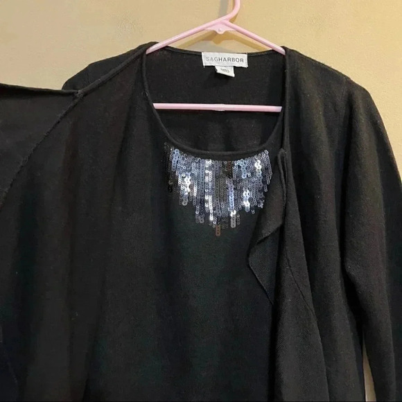 Sag Harbor Women's Size S Sweater Long Sleeves Pullover Cardigan Sequins Black - Picture 7 of 10